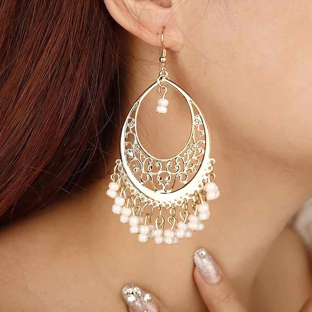 Premium | Ethnic Beaded Earrings - White