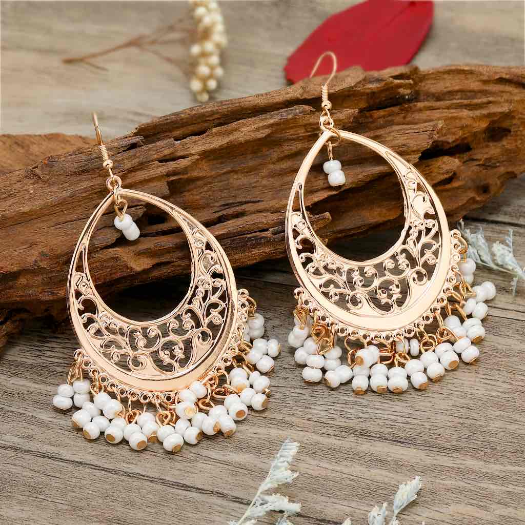 Premium | Ethnic Beaded Earrings - White