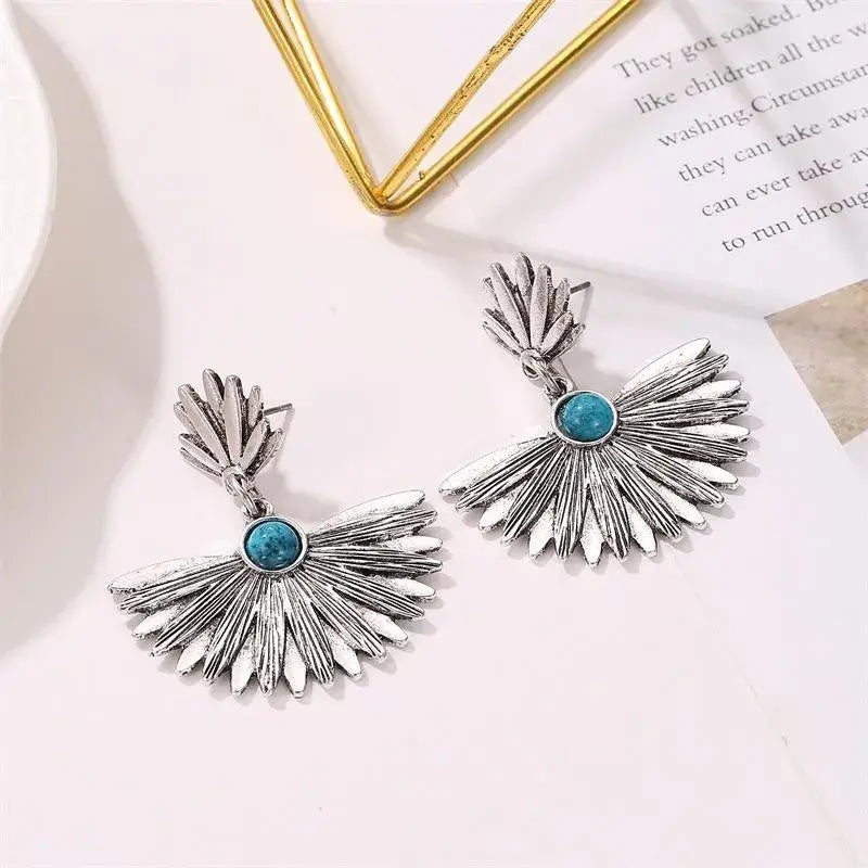 Korean Fan Silver Drop Earrings
