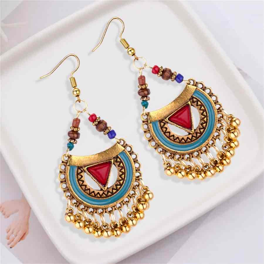 Imitation - Ethnic Earrings - Blue and Red