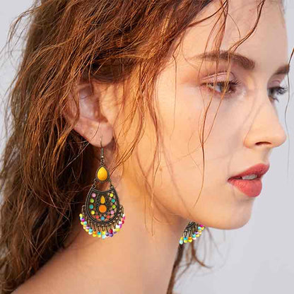 Premium | Ethnic Stone Drop Earrings (Yellow)