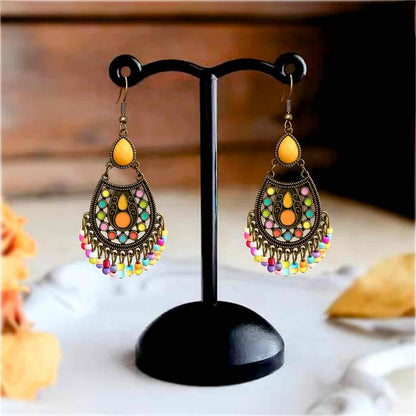 Premium | Ethnic Stone Drop Earrings (Yellow)