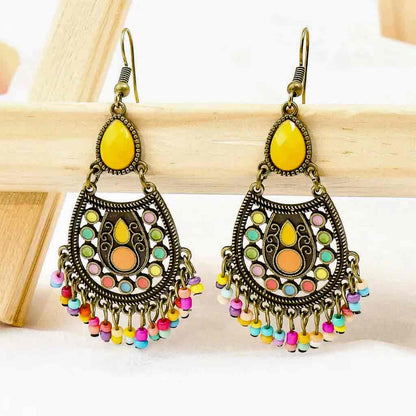 Premium | Ethnic Stone Drop Earrings (Yellow)