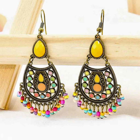 Premium | Ethnic Stone Drop Earrings (Yellow)