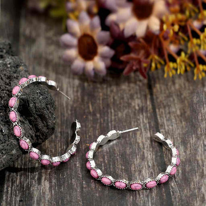 Premium | Pink Stone Hoop Earrings