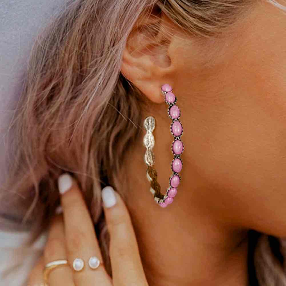 Premium | Pink Stone Hoop Earrings