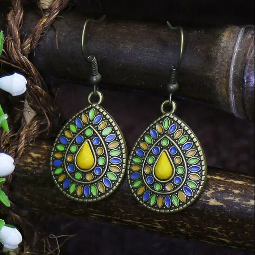 Premium | Lemon Yellow  - Antique Teardrop Earrings - Ethnic