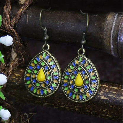 Premium | Lemon Yellow  - Antique Teardrop Earrings - Ethnic