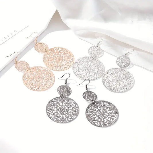 Round Elegant Drop Earrings  - Gold, Silver and Black