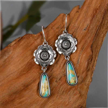 Rustic Boho | Silver Stone Flower Drop Earrings