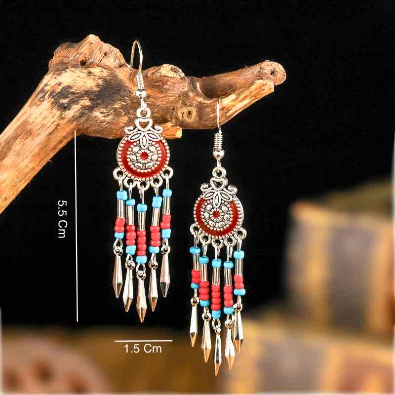 Premium | Ethnic Stone Danglers -  with Blue & Red Beads