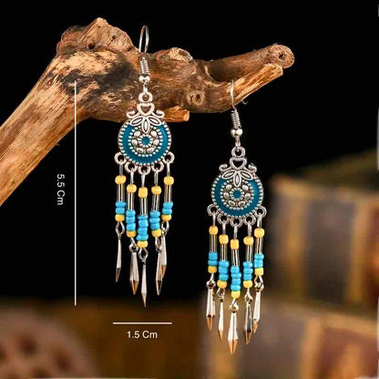 Premium | Ethnic Stone Danglers - Blue n Yellow Beads