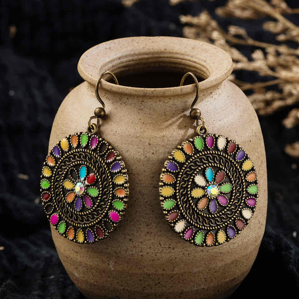 Premium - Rainbow flower - Oxidised Earring