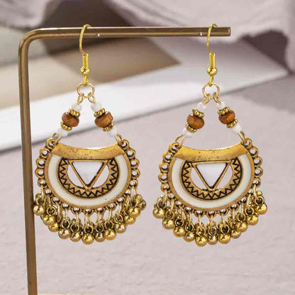 Imitation - Ethnic Geometric Earrings - White and Gold