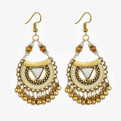 Imitation - Ethnic Geometric Earrings - White and Gold