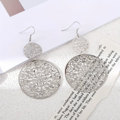 Round Elegant Drop Earrings  - Gold, Silver and Black