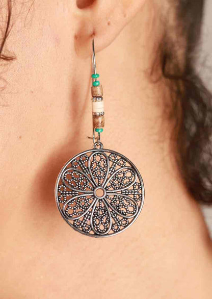 Premium | Boho Silver Flower Wheel Earrings