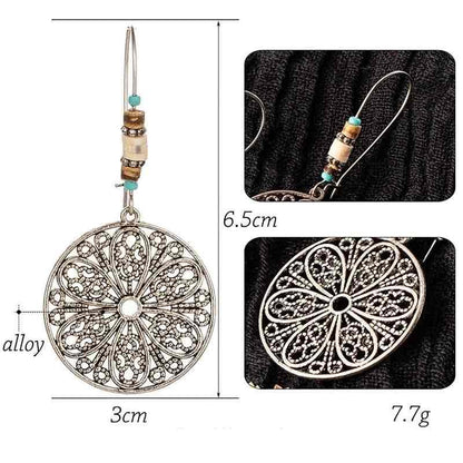 Premium | Boho Silver Flower Wheel Earrings