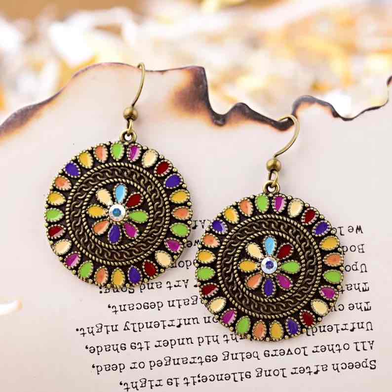 Premium - Rainbow flower - Oxidised Earring