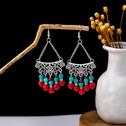 Premium - Ethnic Blue and Red Turquoise Dangler earring