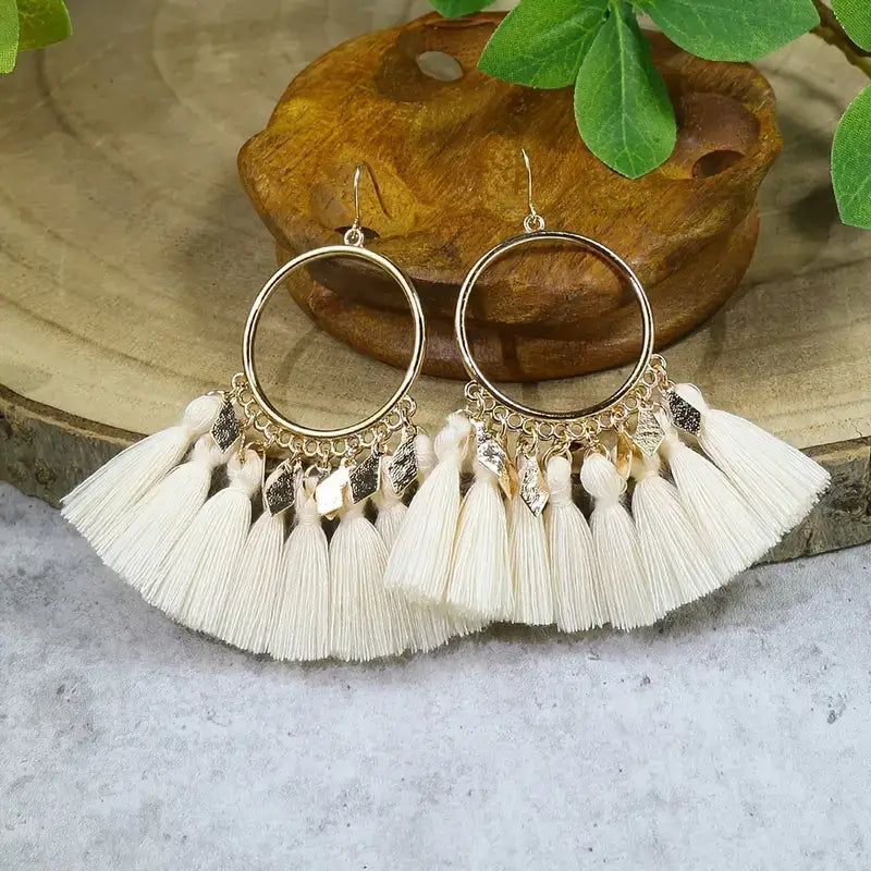 Vintage Retro Tassel Beige Combo Earrings