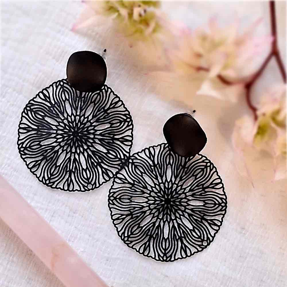 Black Floral Night Earrings