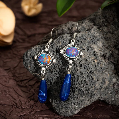 Blue and Purple Stone Earrings-Silver Earrings-Western Earrings