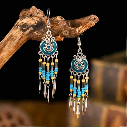 Premium | Ethnic Stone Danglers - Blue n Yellow Beads