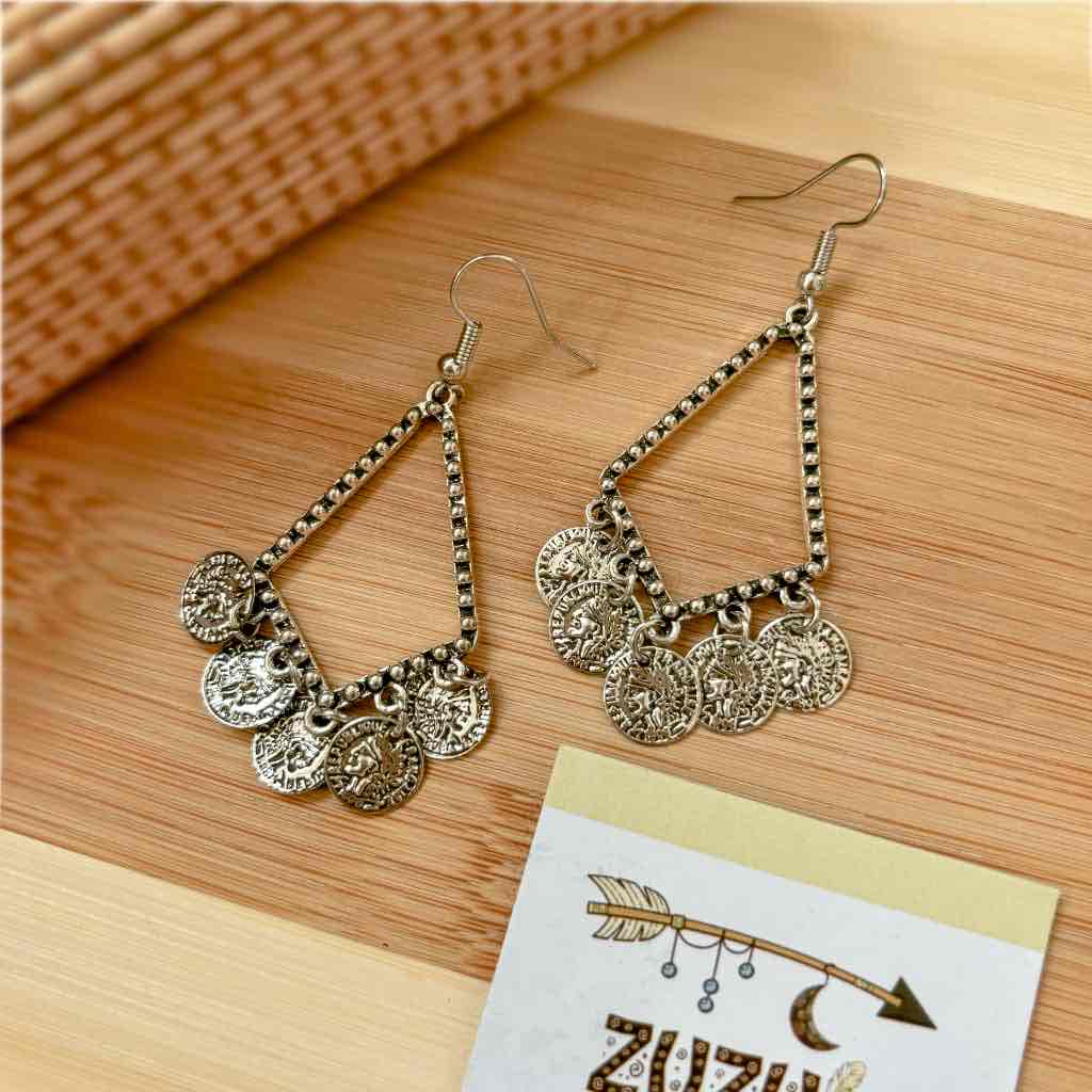 Silver Coin Dangler Earrings