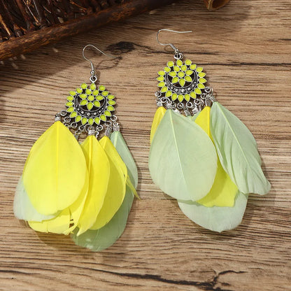 Yellow Feather Earrings-Gorgeous Statement Earrings