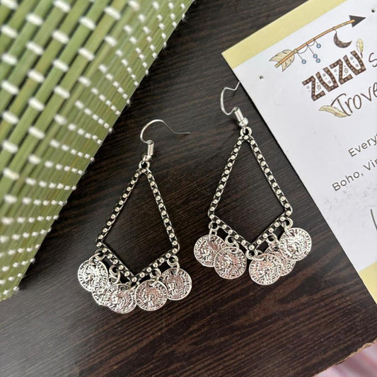 Silver Coin Dangler Earrings