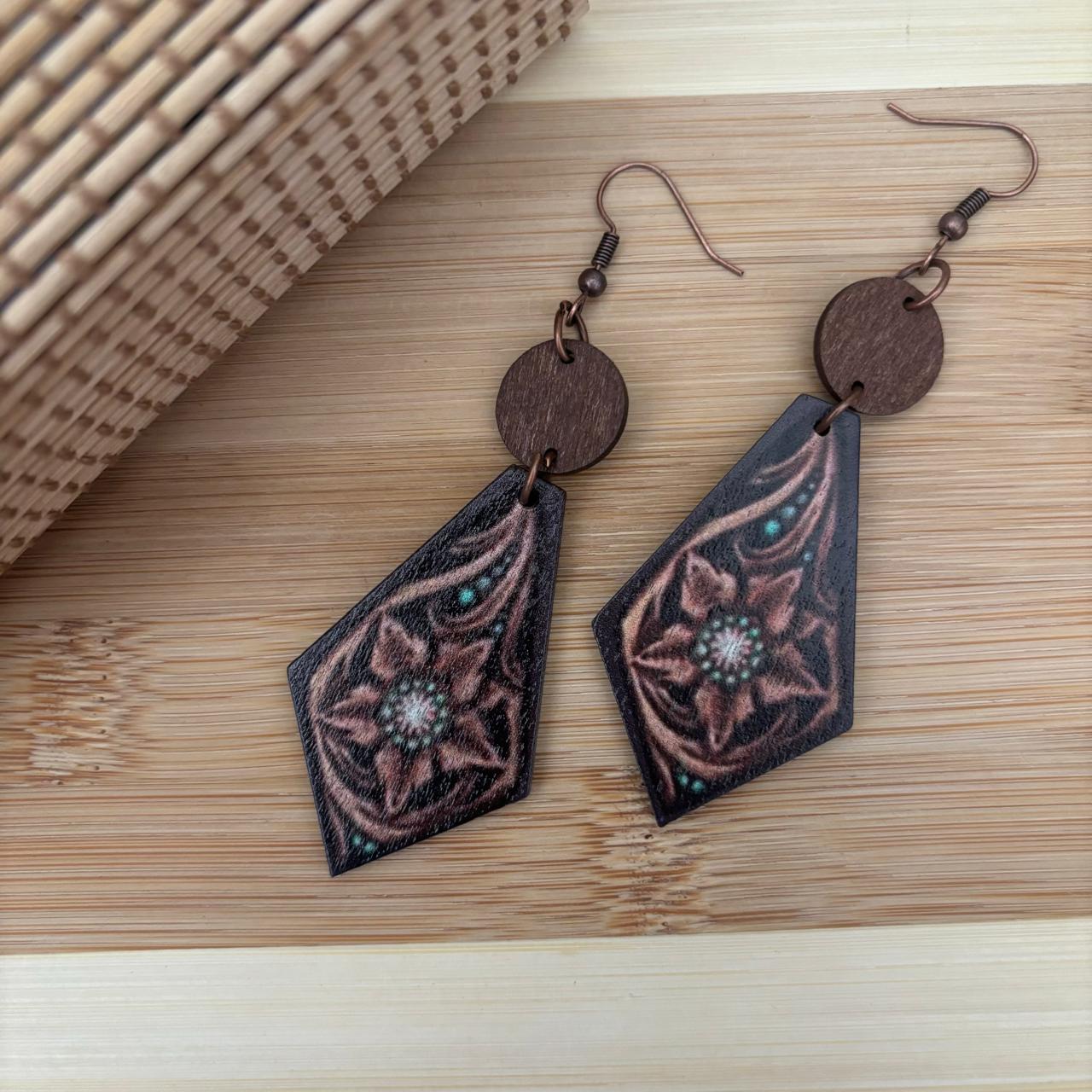 Premium Painted Wood Flower Earring