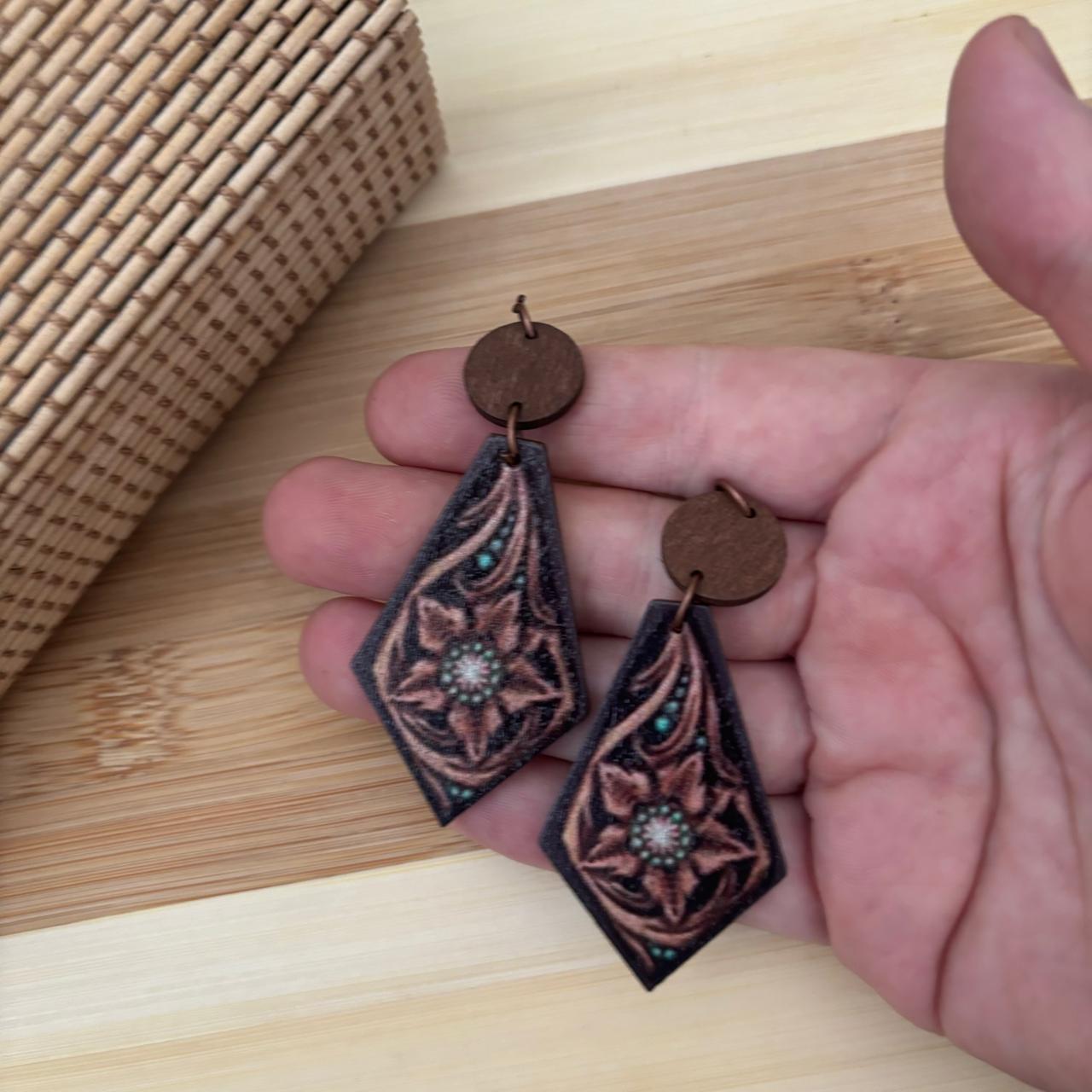 Premium Painted Wood Flower Earring