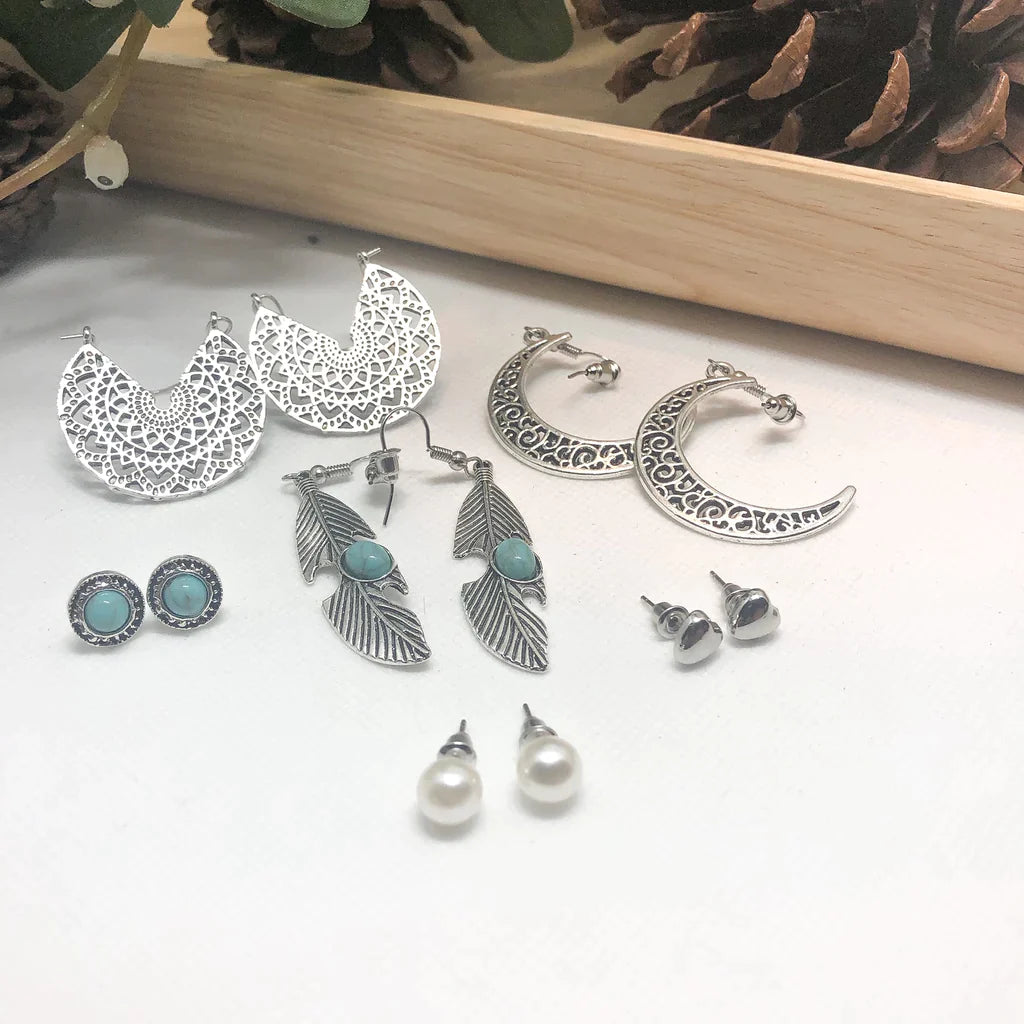 Premium | 6 piece Earrings Silver  Combo