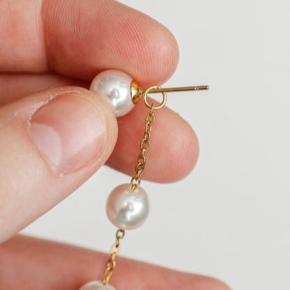 Elegant Gold and Pearl Chain Earrings- Gold Earrings