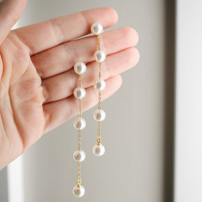 Elegant Gold and Pearl Chain Earrings- Gold Earrings