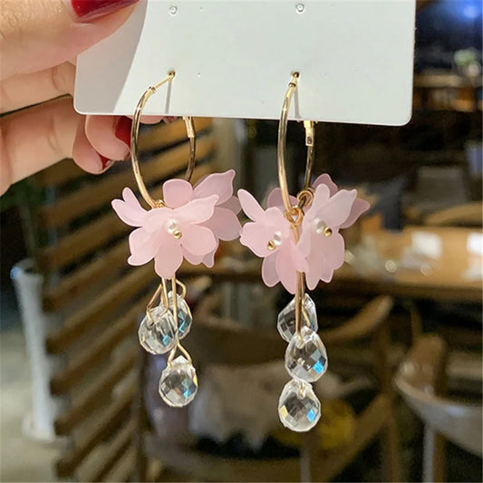 Korean Earrings-Pink Flower Earrings