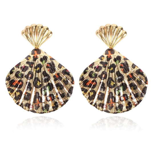 Fancy Cheetah Print Gold Shell Earrings