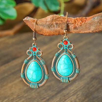 1- Boho Turquoise Teardrop Earrings - Oxidised earrings for Women
