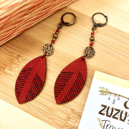 Red Leaf Leather Dangle Earring