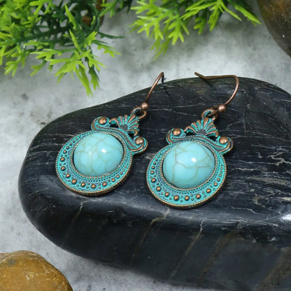 Turquoise Earrings Oxidised - Style 1