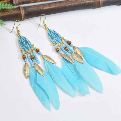 Premium Boho Feather - Angel eye leaf earring - Sky Blue