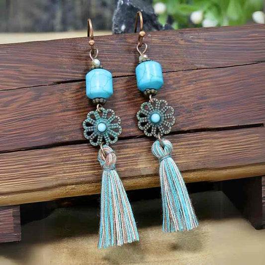 Turquoise Simle Boho Tassel Drop Earring