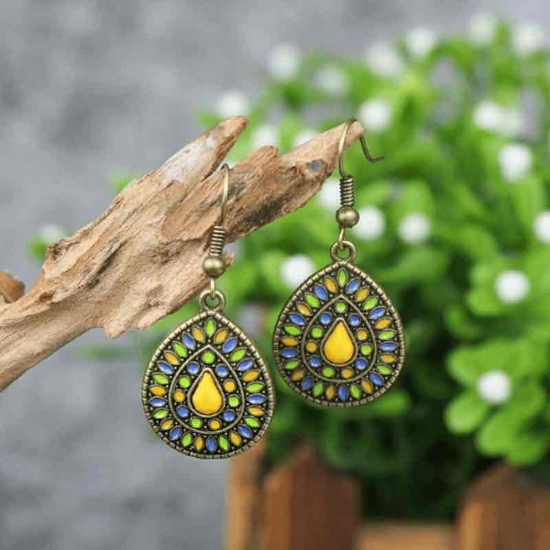 Premium | Lemon Yellow  - Antique Teardrop Earrings - Ethnic