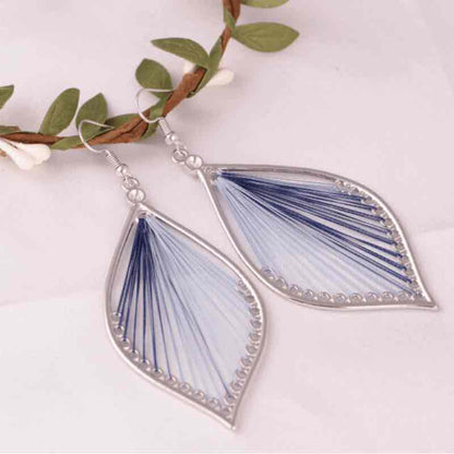 Thread Work Leaf Earrings - Sky Blue