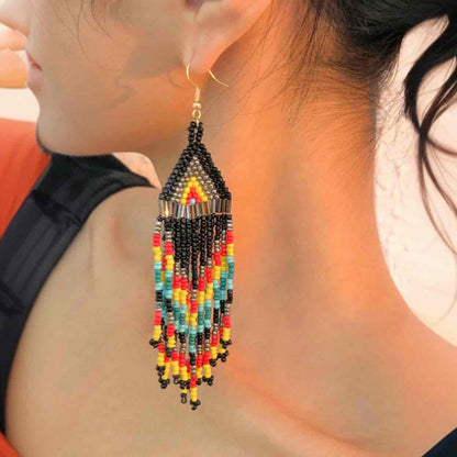 Premium Handworked | Ethnic Elegance - Long Beaded Earrings
