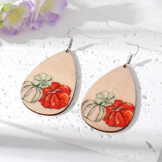 Wooden Ethnic Fall Pumpkin Earrings