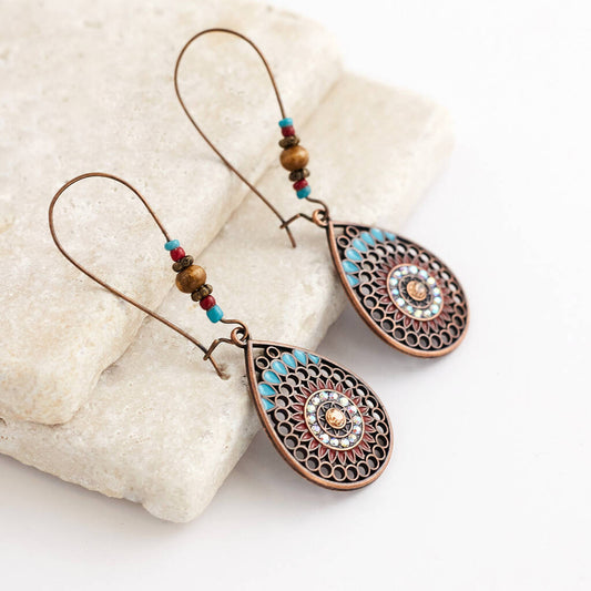 Ethnic Blue - Drop Earrings - Dangle Earring (Round)