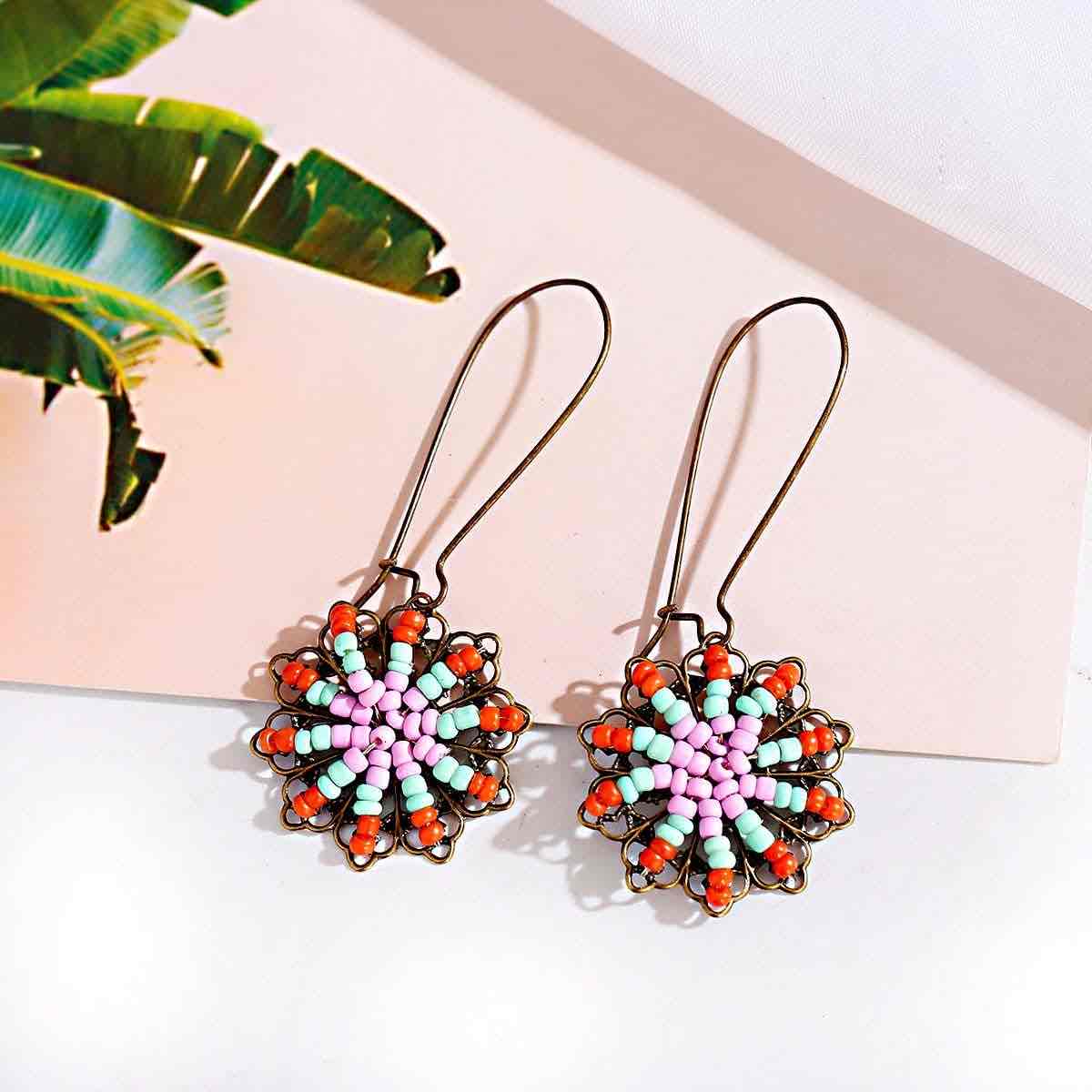 Beaded Flower Drop Earrings