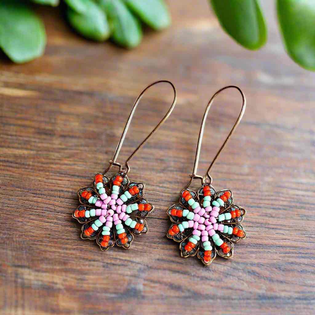 Beaded Flower Drop Earrings